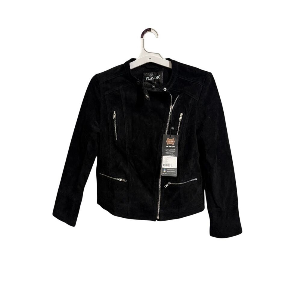 Flavor Leather Women's Black Moto Jacket - Size Medium - NWT Edgy Goth Emo Biker